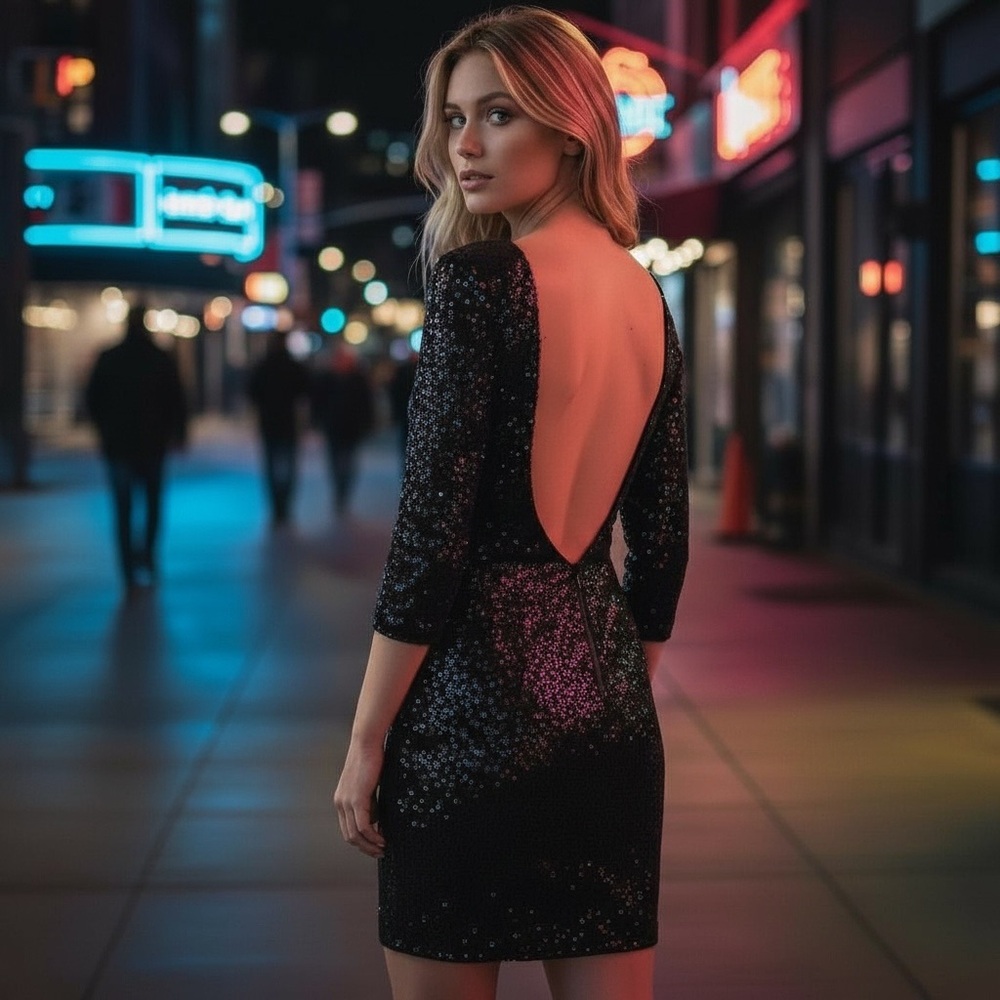 Elegant Black Sequin Backless Cocktail Party Dress‎ Womens Evening Gown